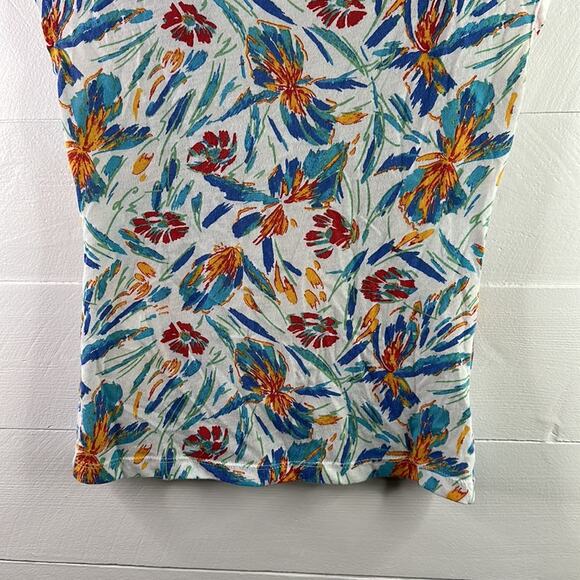 BLACK POPPY White‎ Blue Red Green Abstract Floral Bow Tie Back Shirt Top Size S - Picture 6 of 10